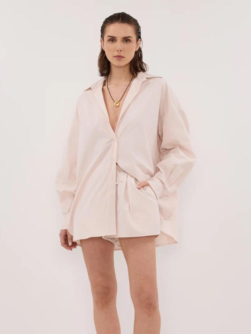 Raquel Powder Long Sleeve Cotton Poplin Shirt